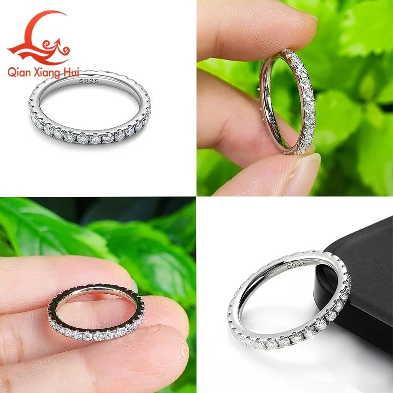 Bague de mariage en argent sterling 925 avec diamants Moissanite blancs ronds solides de 2 mm et 3 mm