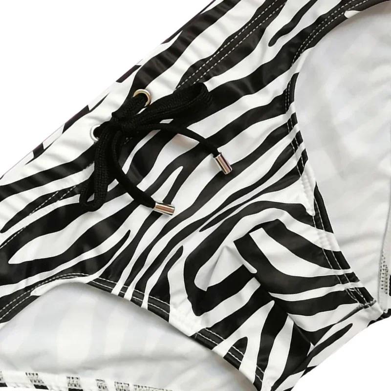 Maillot de bain homme taille basse sexy séchage rapide slip zèbre avec cordon serrage plage
