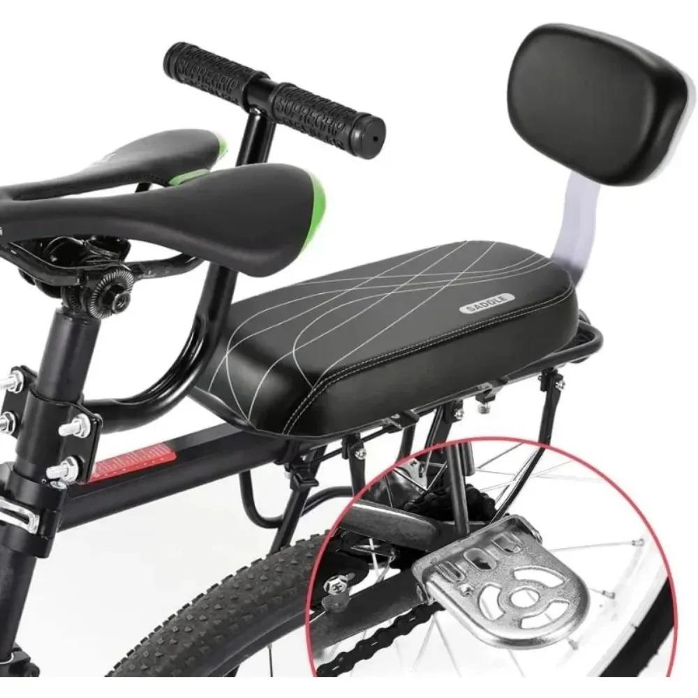 Nouveau siège enfant pour vélo avec coussin, kit de siège arrière, sonnette, repose-pieds, poignée et ensemble de sécurité pour enfant occasions familiales sorties en ville cadeau anniversaire
