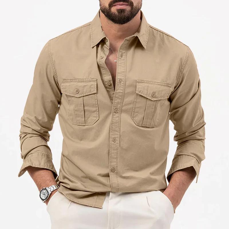 Chemise homme affaires décontractée 2026 armée verte à manches longues pour occasions professionnelles et décontractées