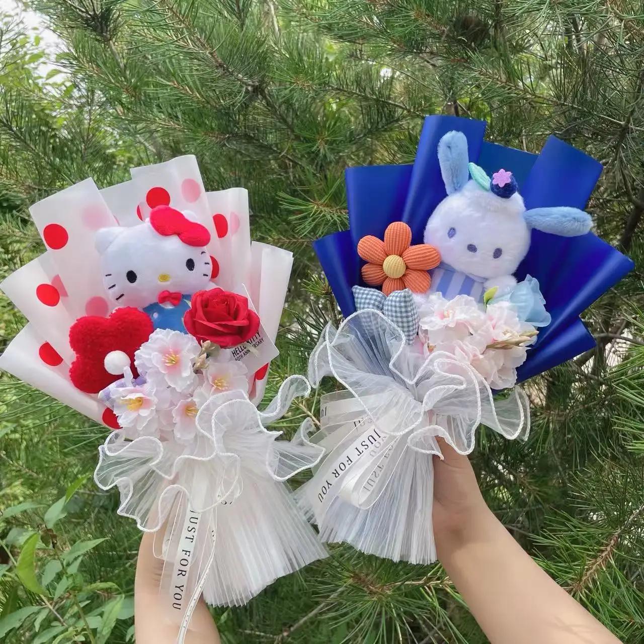 Dessin animé ma mélodie Kuromi cannelle Kt chat en peluche poupée créative fleur Bouquet saint valentin noël remise