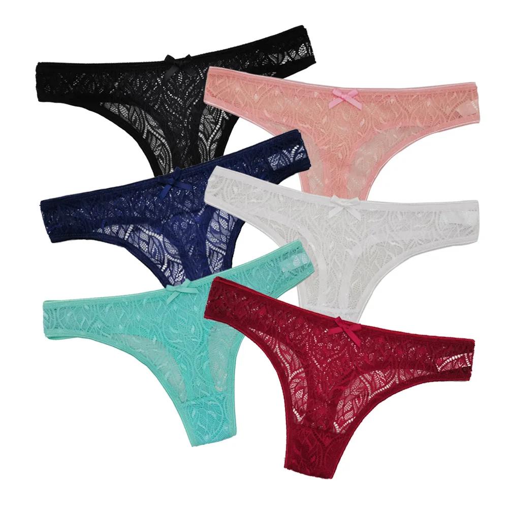 Culotte Sexy femmes dentelle sous-vêtements en soie taille basse nœud couleur unie slips coton entrejambe respirant