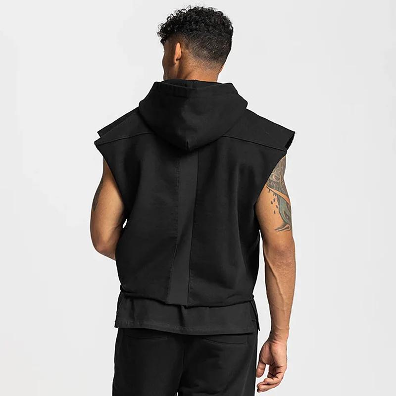 Débardeur de musculation pour hommes sans manches gilet coton à capuche vêtement de fitness entraînement gym tenue sportive homme