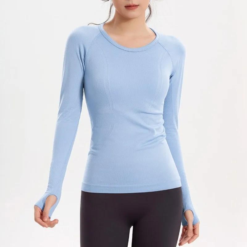Vêtements de Yoga pour femmes, hauts de sport, col rond, sans couture, Slim, chemise de course, Fitness, entraînement, manches longues, t-shirt de gymnastique, hiver