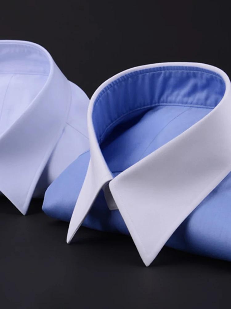 Chemise professionnelle à boutons de manchette pour homme, vêtement de travail, slim, blanc, noir, bureau, long, pointu