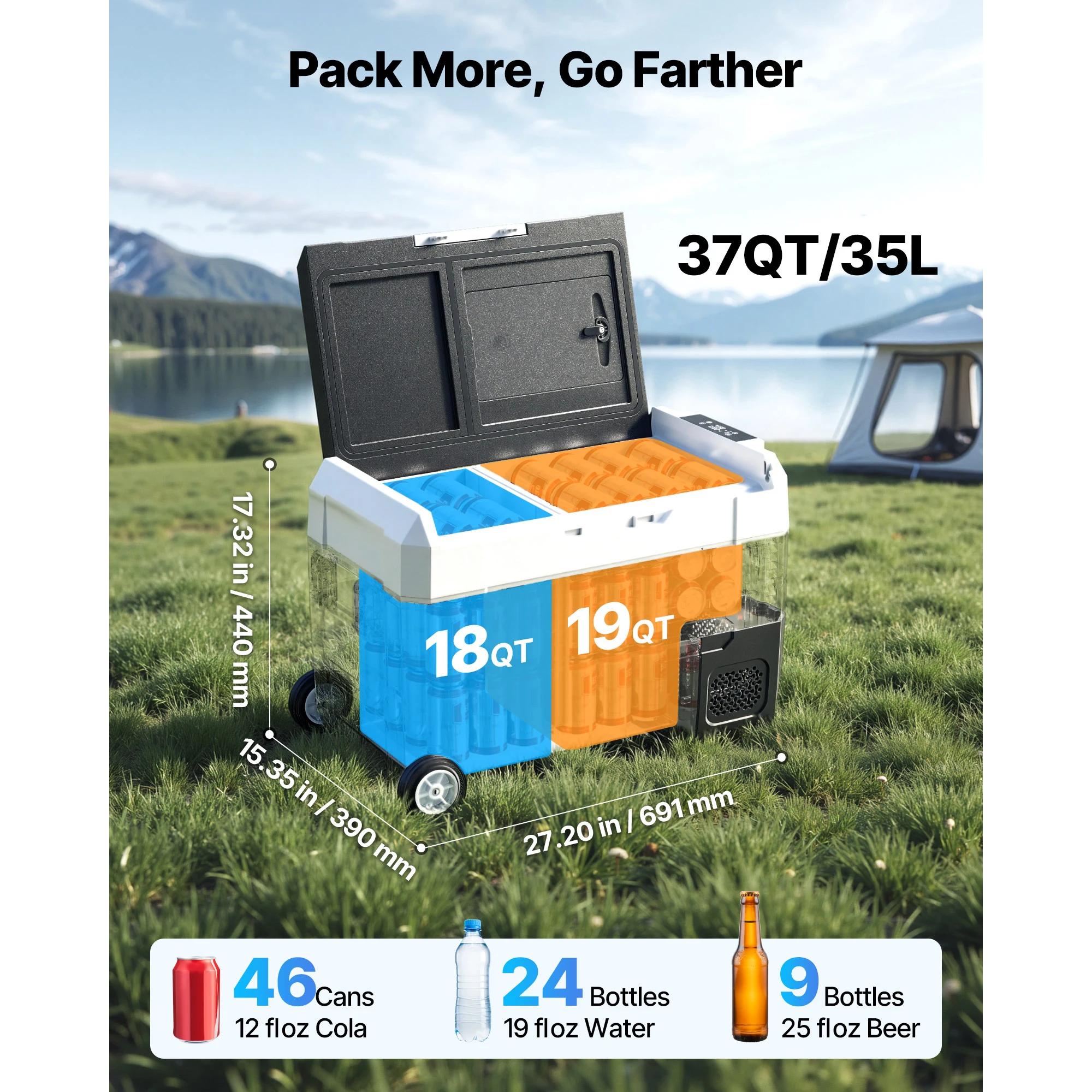 35L/45L/55L réfrigérateur de voiture à poignée pliable Portable avec congélateur de compresseur de roue pour Ca