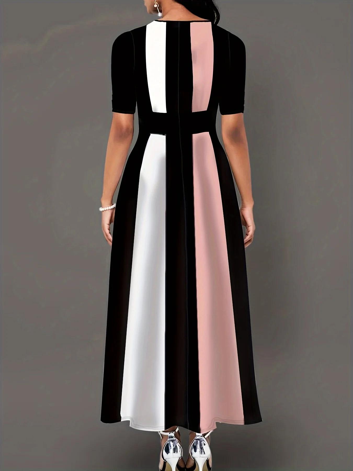Robe d'été grande taille pour femmes, nouvelle robe élégante, coupe slim, à la mode et aux couleurs contrastées pour les déplacements domicile-travail