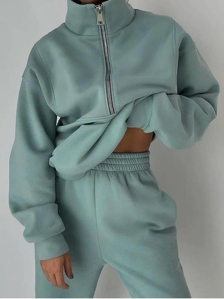 Survêtement 2 pièces pour femmes élégant mode automne hiver confortable chaud fermeture éclair vêtements de sport décontractés occasions spéciales activité sportive journée de repos voyage chez soi
