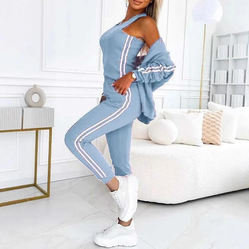 Survêtement pour femmes, gilet sportif, haut + manteau Slim + pantalon slim, ensemble 3 pièces, vêtements de détente, tenues d'entraînement et de Fitness