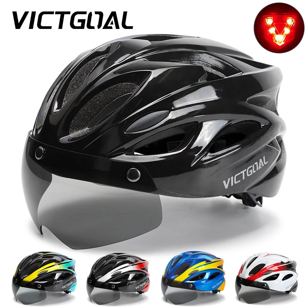 VICTGOAL Herren Fahrrad Helm Rückleuchte Magnetische Brille UV400 Linse Sonnenblende Fahrrad Helm MTB Motorisierte Roller Fahrrad Sicherheit