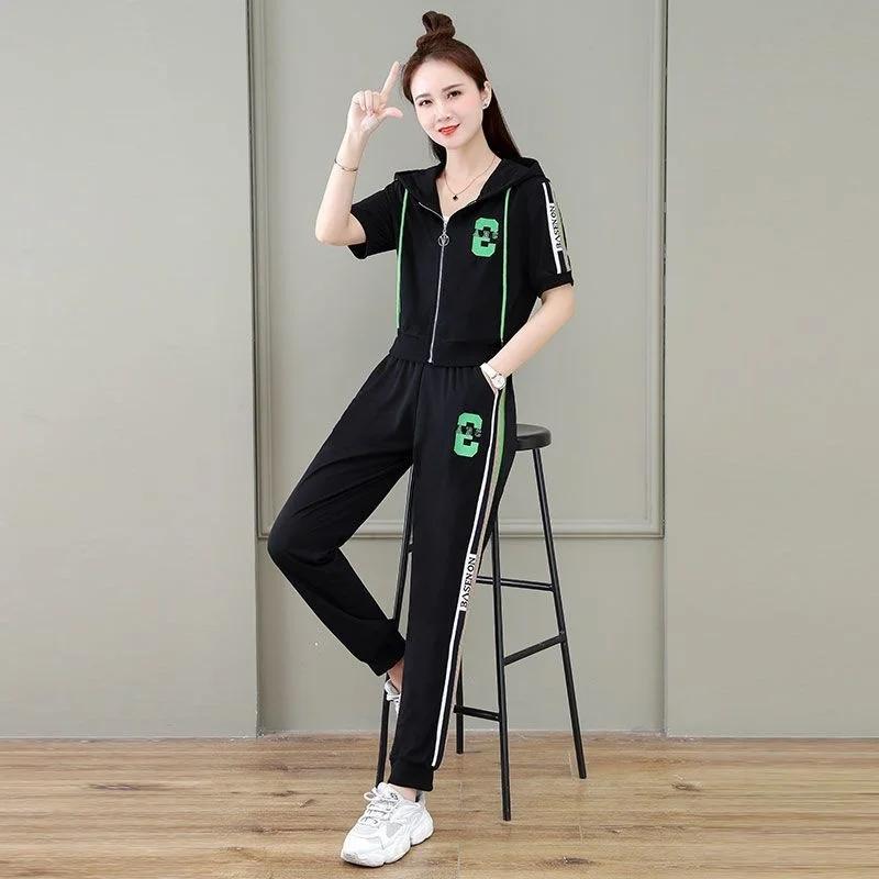 Survêtement femme 2026 ample décontracté à manches courtes haut à capuche pantalon deux pièces ensemble Sweat costume pour femmes vêtements occasions spéciales