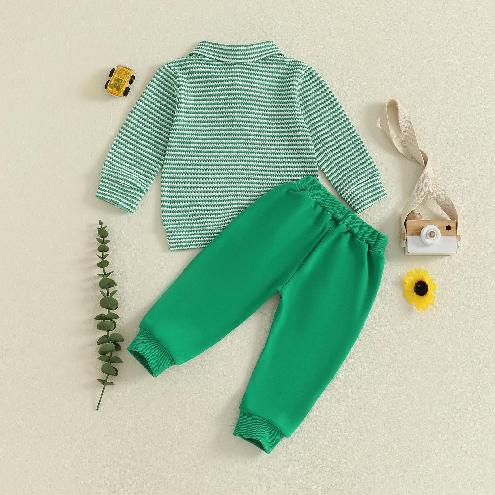 Vêtements pour bébé garçon 2 pièces tenues à manches longues revers camion broderie hauts rayés pantalons ensemble de vêtements