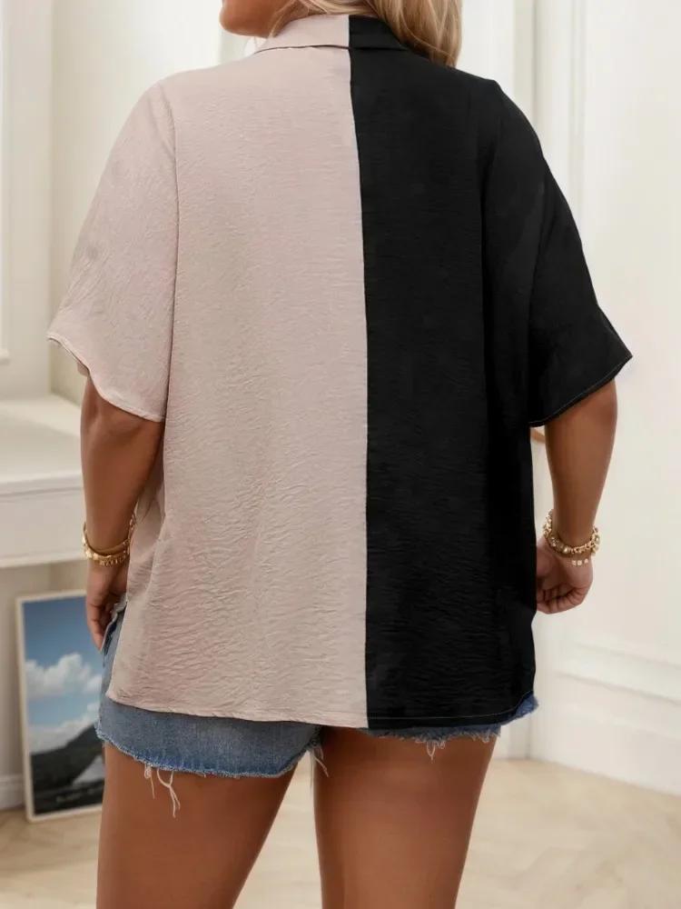 Chemise d'été grande taille pour femmes, Cardigan Chic à blocs de couleurs, chemisiers respirants élégants à la mode, vêtements adaptés à de nombreuses Occasions