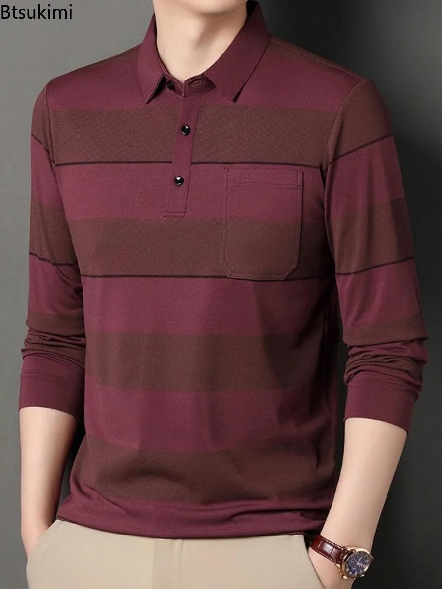 Polos Rayés Tendance 2026 Chemises Décontractées Manches Longues Col Revers Boutonné Style Élégant Homme Occasions Spéciales Mode Vestimentaire