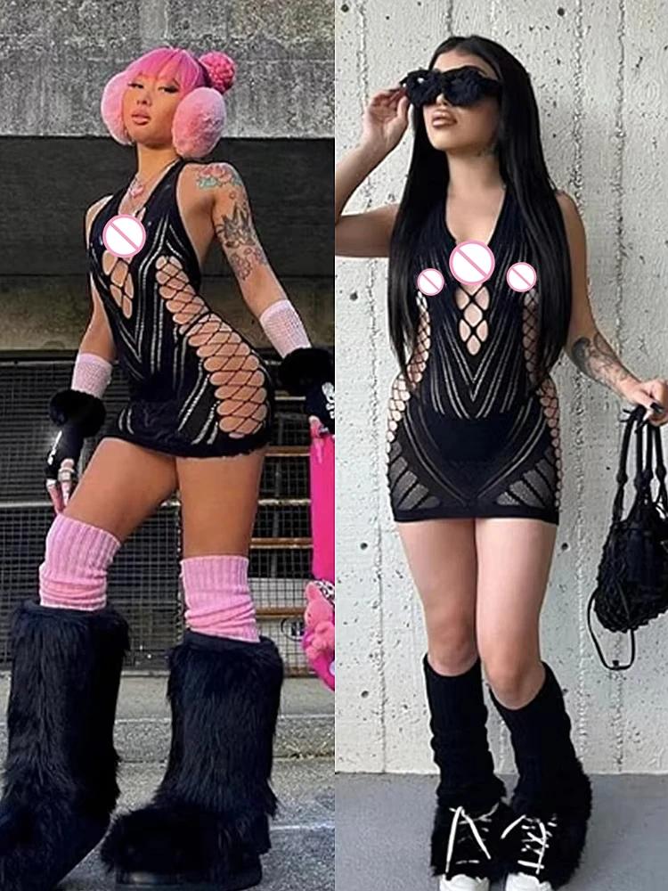 Robe courte dos nu en dentelle transparente pour femmes