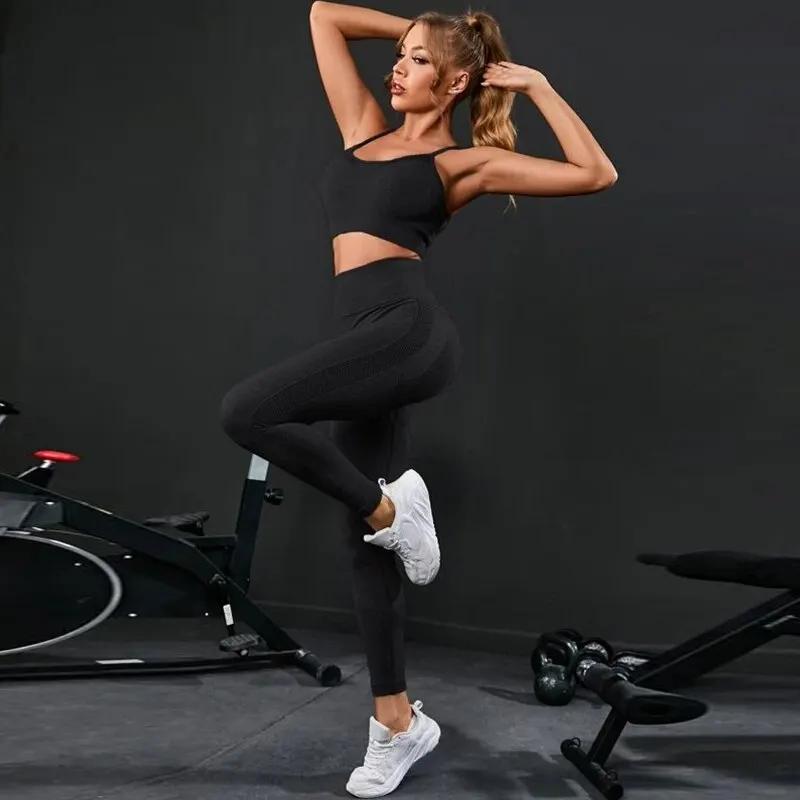 Ensemble de yoga femme 2 pièces sans couture leggings taille haute et survêtement