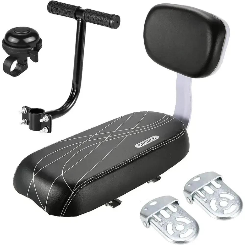 Nouveau siège enfant pour vélo avec coussin, kit de siège arrière, sonnette, repose-pieds, poignée et ensemble de sécurité pour enfant occasions familiales sorties en ville cadeau anniversaire