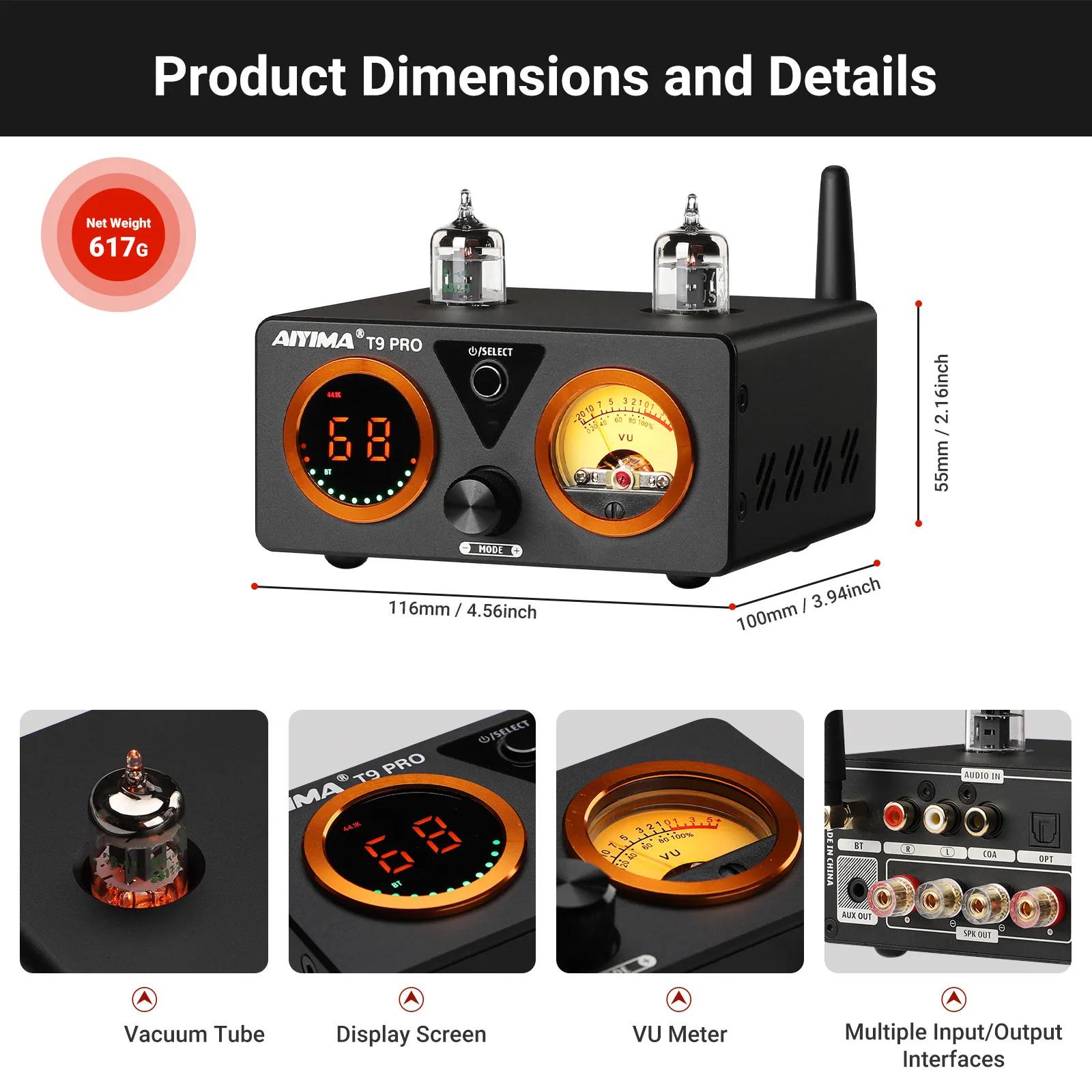 AIYIMA Audio T9 Pro amplificateur à Tube sous vide stéréo Bluetooth 5.1 QCC3040 Aptx USB DAC COAX OPT HiFi maison amplif
