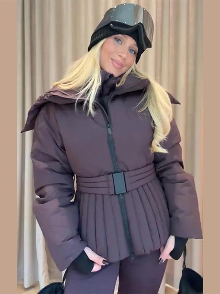 Manteau bouffant en coton verni brillant à capuche pour femme, mode manches longues, vêtements d'extérieur matelassés Chic, veste d'hiver 2025