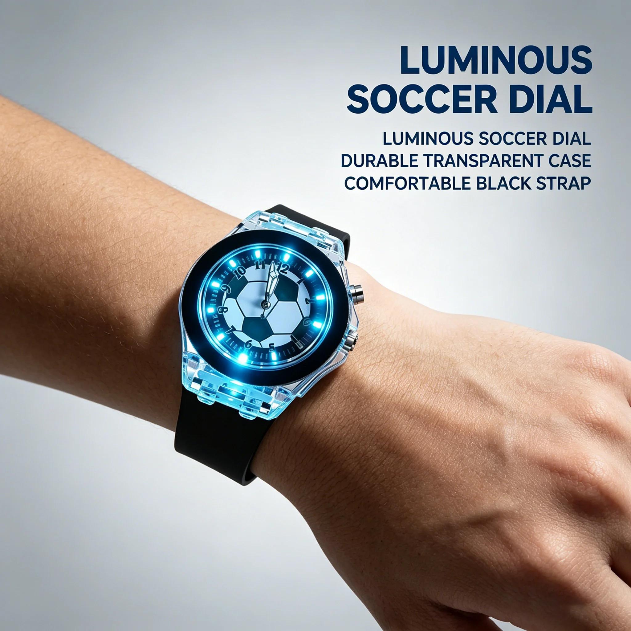 Montre de football, montre-bracelet de sport à LED avec bracelet en silicone, montre à quartz décontractée étanche pour garçons et filles Football Fa