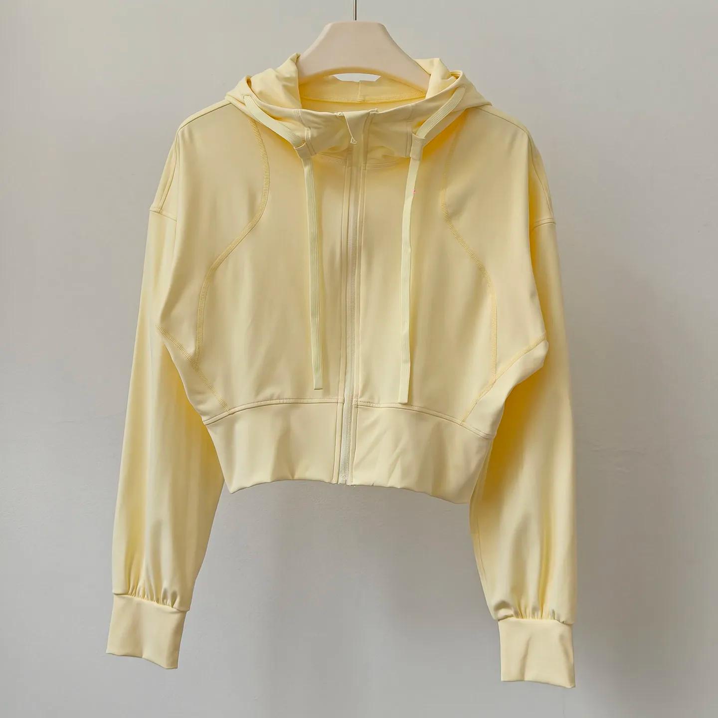 Vêtements de yoga, hauts à manches longues, chemises, vêtements d'entraînement de Pilates pour femmes, coupe ajustée, à capuche, décontractés, veste de sport courte