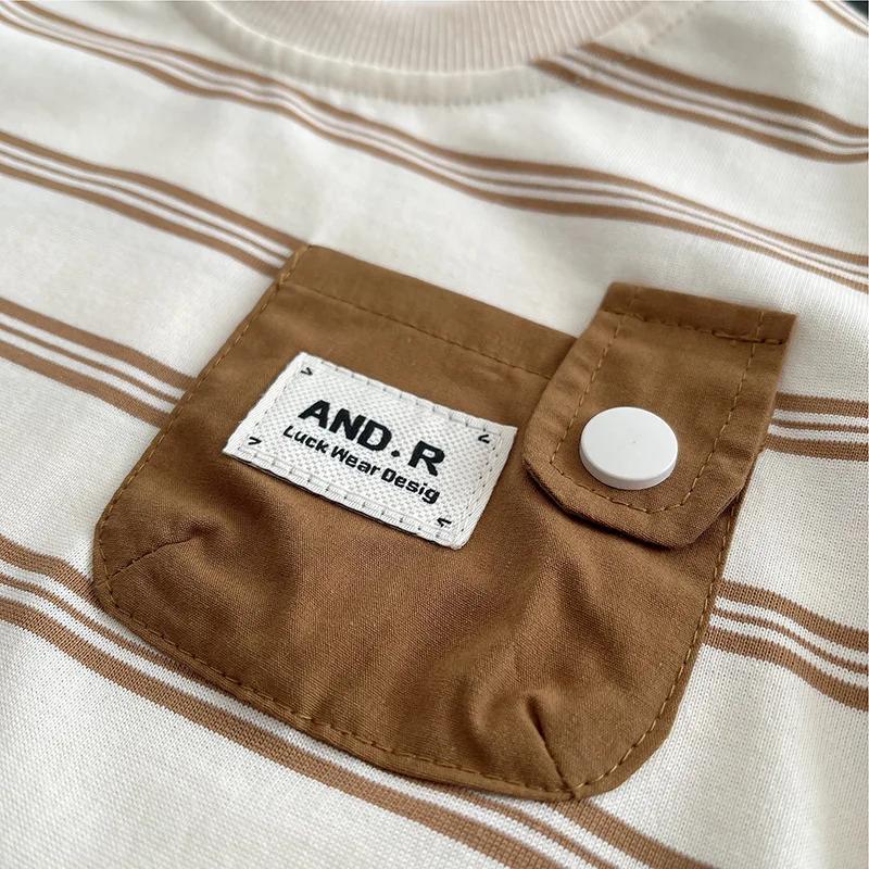 Vêtements d'été pour enfants, costumes pour bébés garçons, t-shirt rayé avec poche, shorts, 2 pièces/ensemble, costume décontracté pour tout-petits, survêtements pour enfants