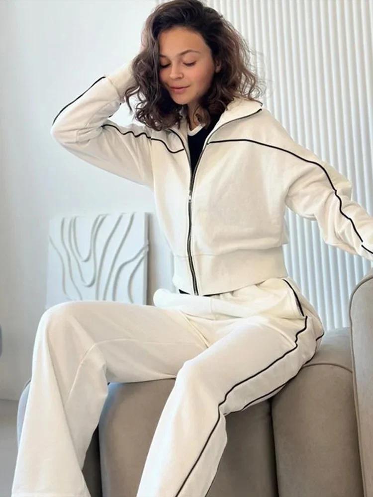 Survêtement femmes 2 pièces ensemble mode revers sweat veste zippée et pantalon à jambes larges costume 2026 printemps automne Y2k Streetwear