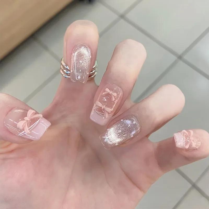 Faux ongles français détachables à pression courte