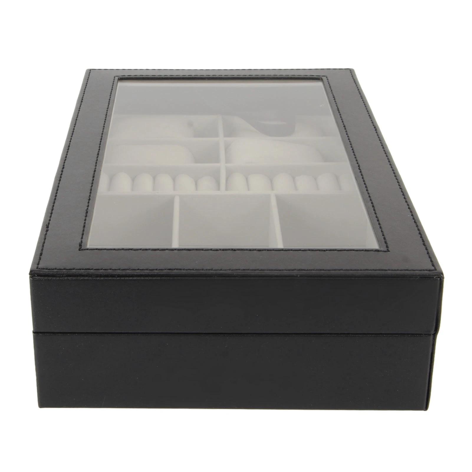 Boîte à bijoux pour hommes, organisateur polyvalent pour montres, lunettes et bagues, étui à bijoux avec décoration métallique, boîte à lunettes pour hommes
