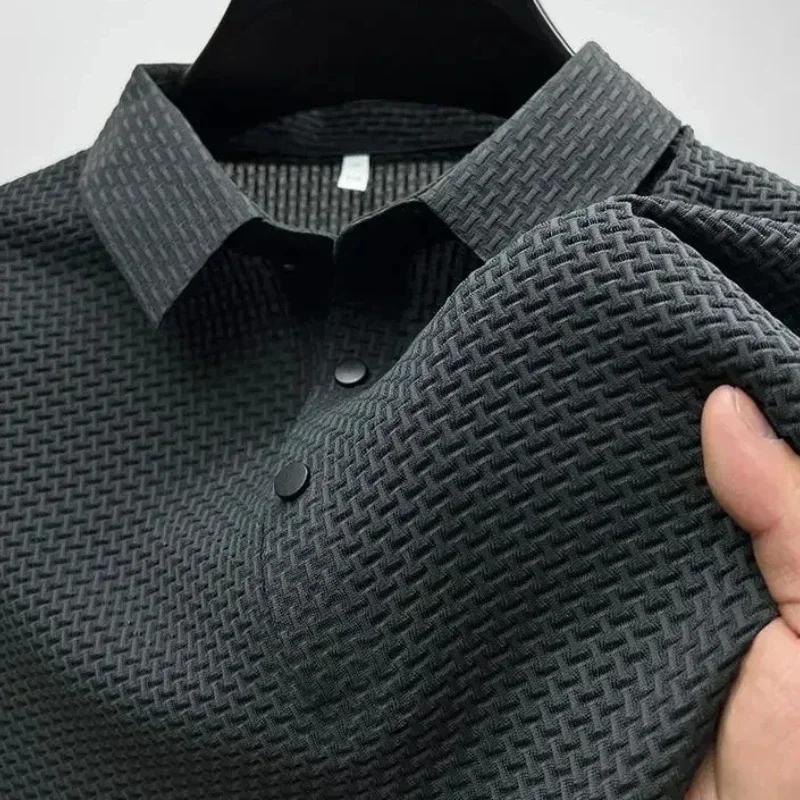 Vêtements de marque été nouveau T-shirt à manches courtes pour hommes soie glacée POLO frais et respirant affaires décontracté haut absorbant la sueur
