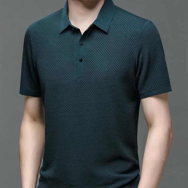Vêtements de marque été nouveau T-shirt à manches courtes pour hommes soie glacée POLO frais et respirant affaires décontracté haut absorbant la sueur