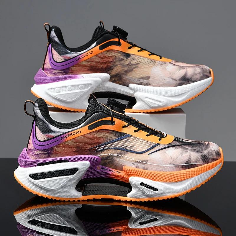 Chaussures de course élastiques pour hommes, chaussures de sport à plaque de carbone avec boucle rotative pour femmes, chaussures professionnelles amortissantes