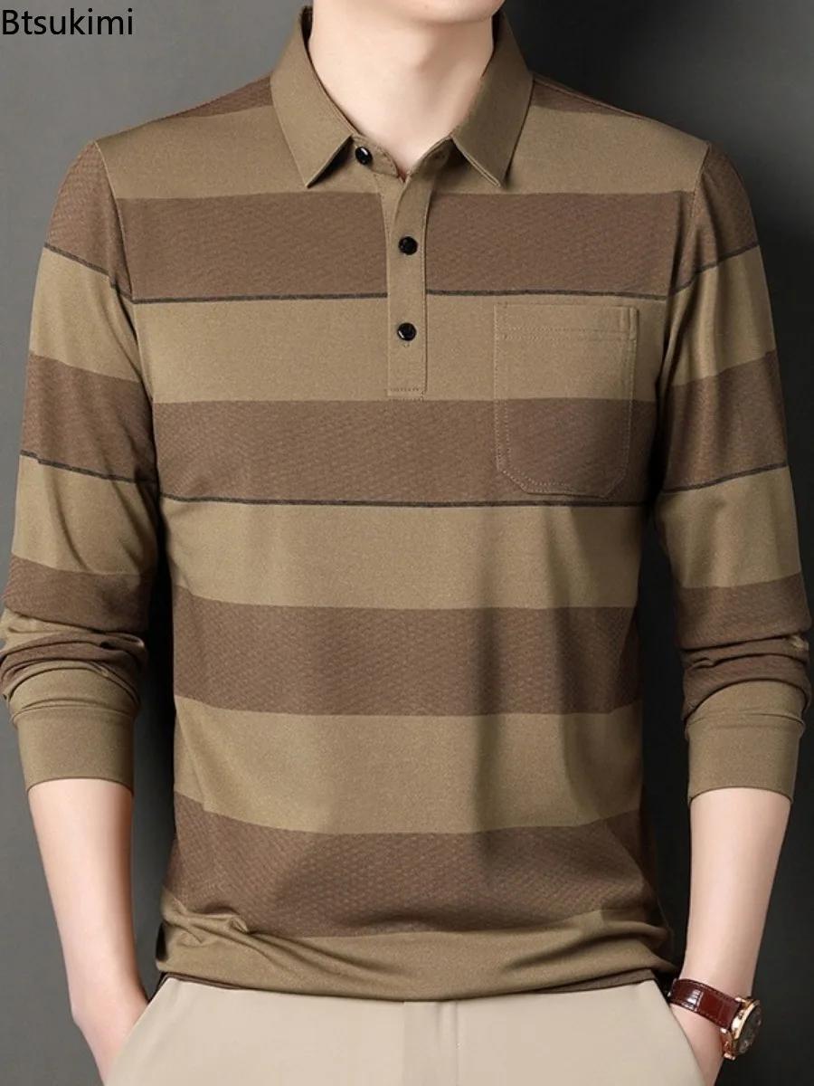 Polos Rayés Tendance 2026 Chemises Décontractées Manches Longues Col Revers Boutonné Style Élégant Homme Occasions Spéciales Mode Vestimentaire