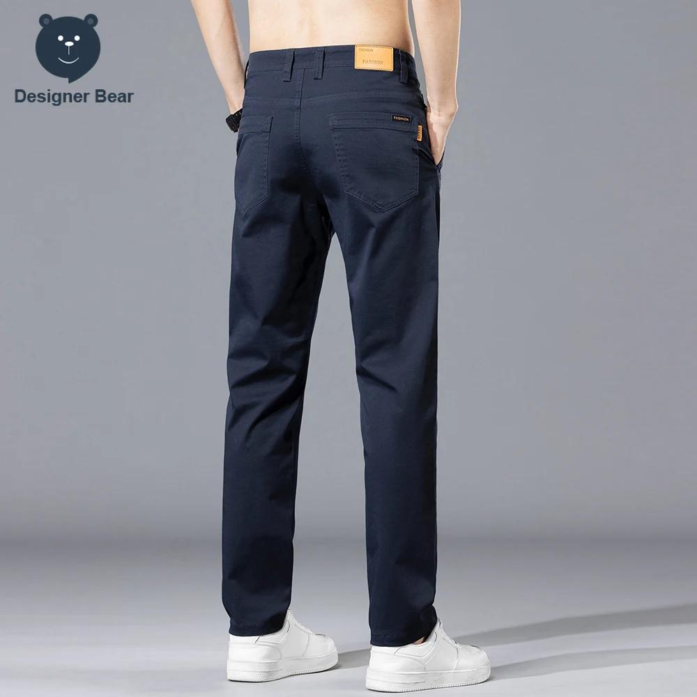 Pantalon décontracté pour homme, collection Printemps-Été, 97% coton, coupe droite, couleur unie, pour affaires et loisirs, long, kaki, gris, bleu