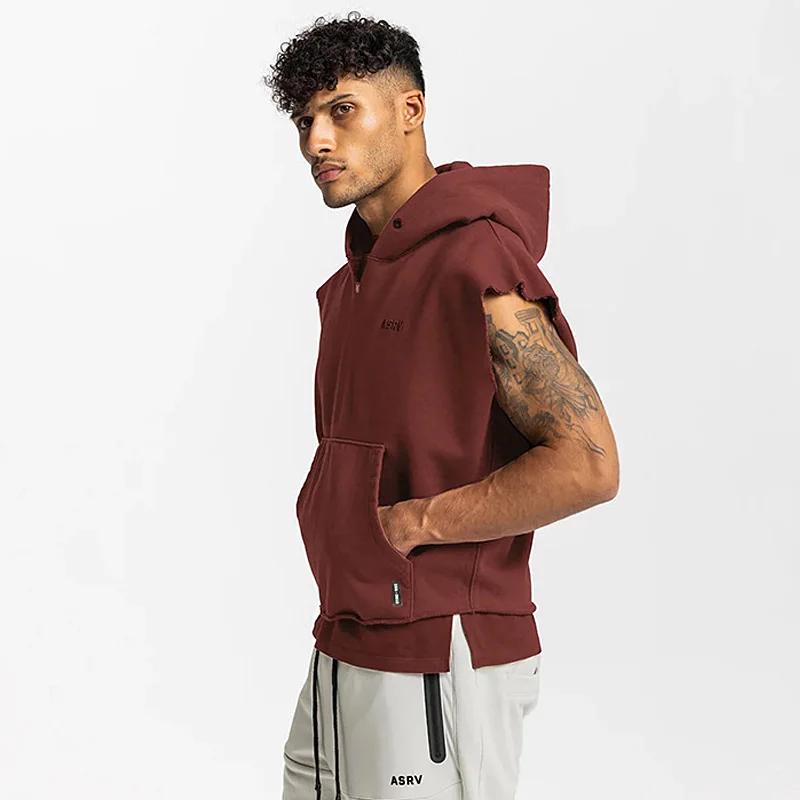 Débardeur de musculation pour hommes sans manches gilet coton à capuche vêtement de fitness entraînement gym tenue sportive homme