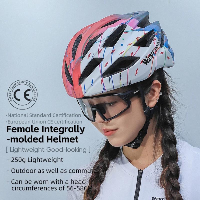 WEST BIKING-Casque de vélo léger intégré pour femme, multicolore, aérodynamique, vélo de route, casques de planche à roulettes