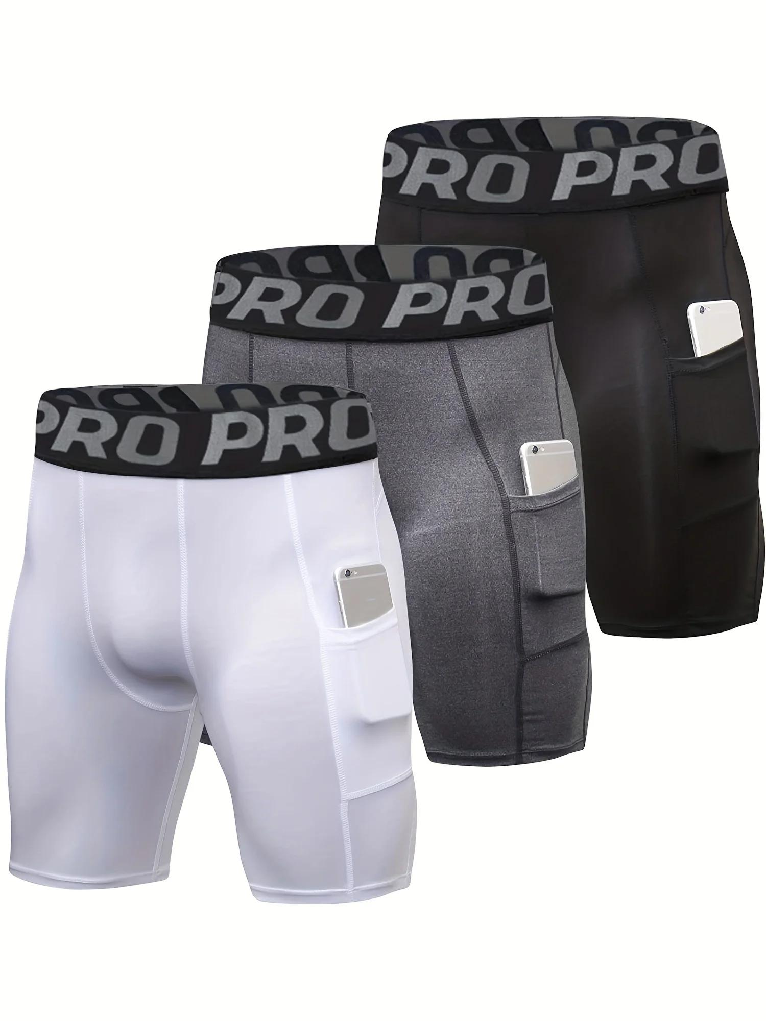 Lot de 3 shorts de compression hommes avec poche - Spandex course entraînement sportif