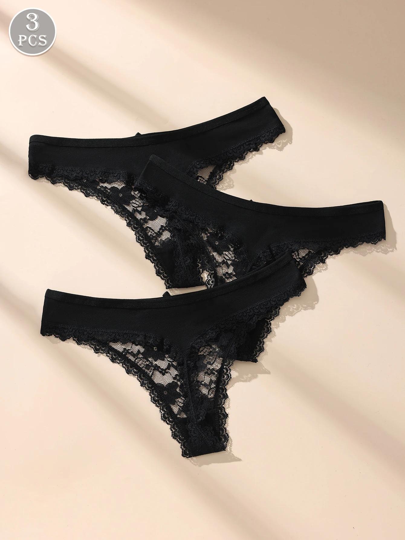 Awesomea 3 pièces de sous-vêtements avec nœud en dentelle pour femme – Culotte taille basse douce et confortable – Slip léger respirant, extensible et sans couture