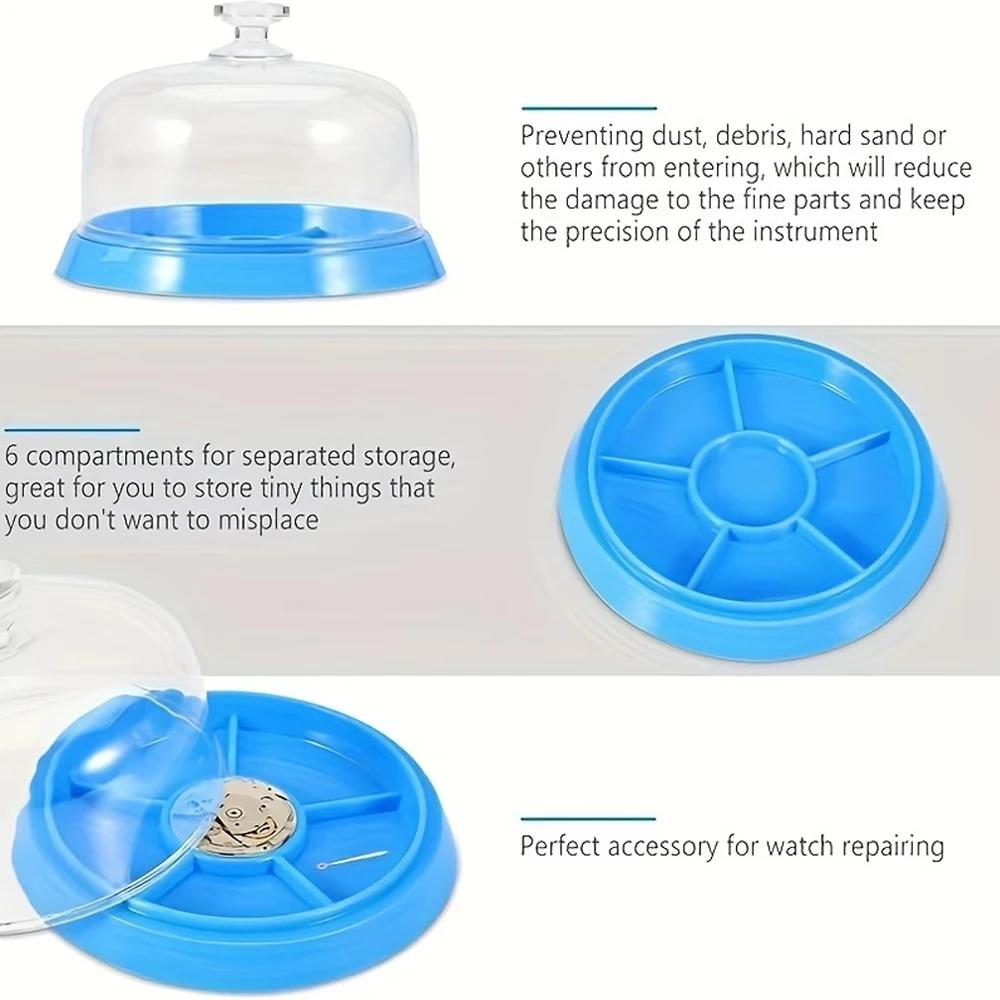 1 ensemble d'outils de réparation de montres - Couvercle de mouvement anti-poussière et anti-humidité avec plateau de rangement, adapté aux pièces de montre
