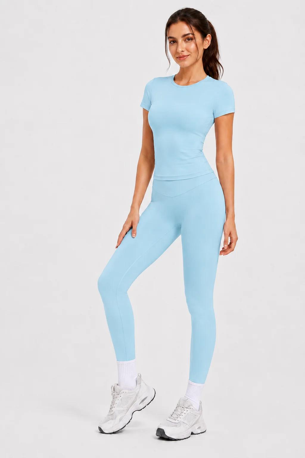Ensemble de vêtements de sport pour femmes (haut à manches courtes + pantalon long)