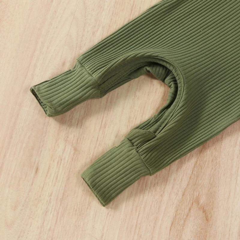 Vêtements pour nouveau-né garçon, couleur unie, côtelé, manches longues, barboteuse, combinaison avec chapeau, vêtements d'automne pour nourrissons en bas âge