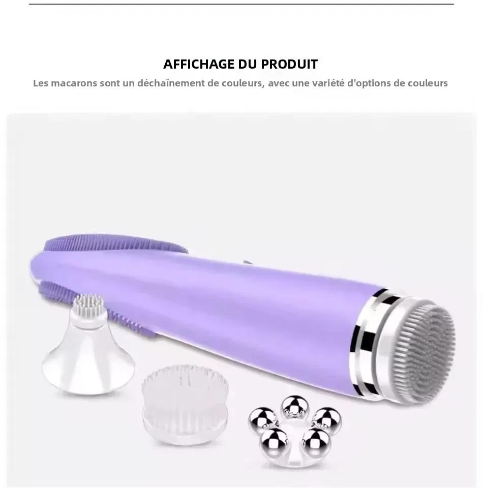 Brosse nettoyante électrique 4-en-1 en silicone pour le visage : exfoliation des points noirs