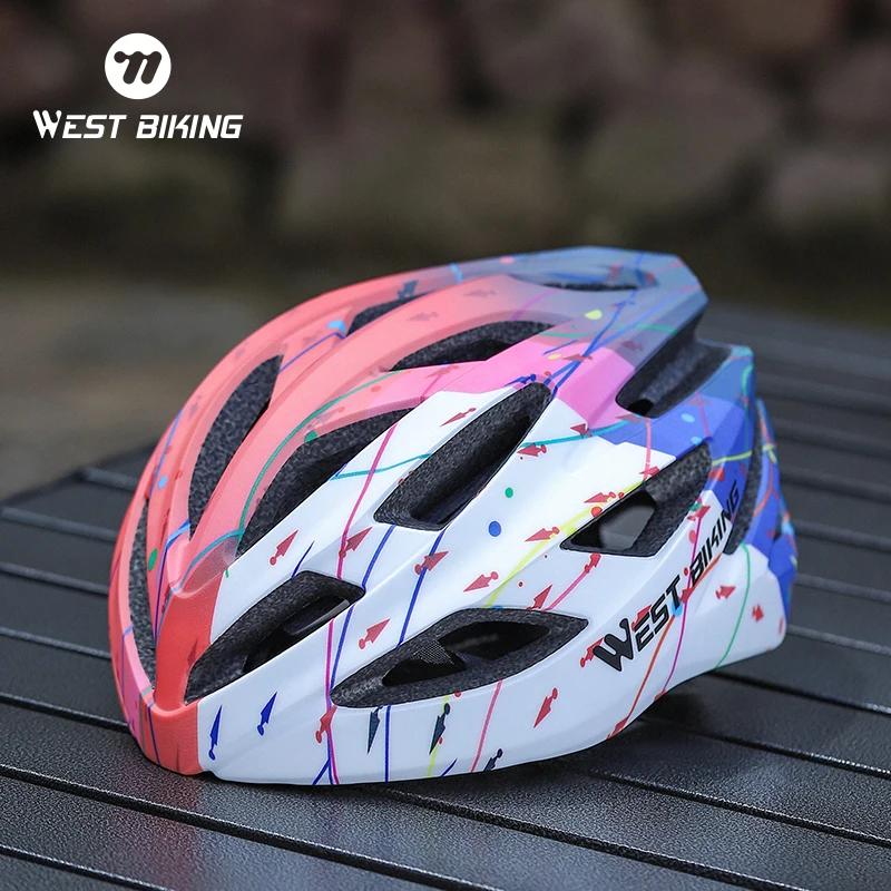 WEST BIKING-Casque de vélo léger intégré pour femme, multicolore, aérodynamique, vélo de route, casques de planche à roulettes