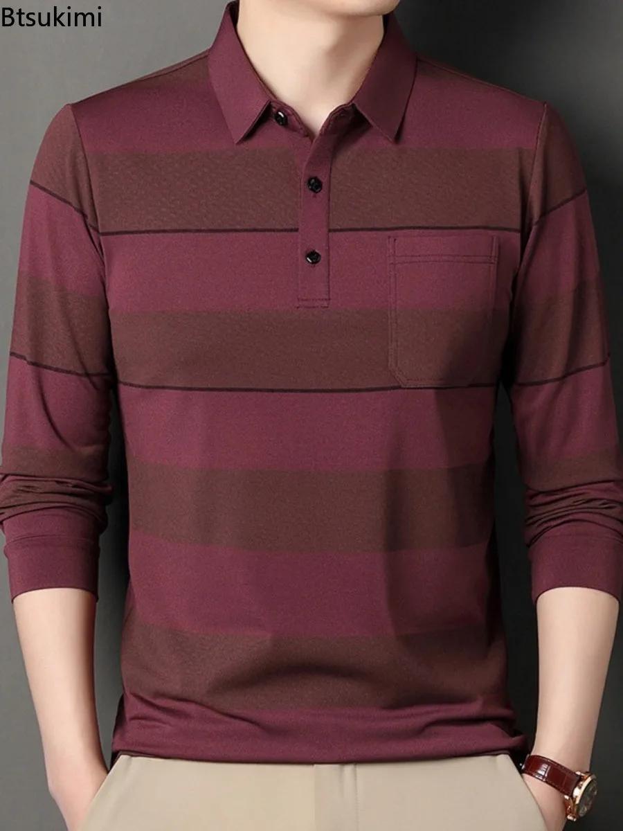 Polos Rayés Tendance 2026 Chemises Décontractées Manches Longues Col Revers Boutonné Style Élégant Homme Occasions Spéciales Mode Vestimentaire