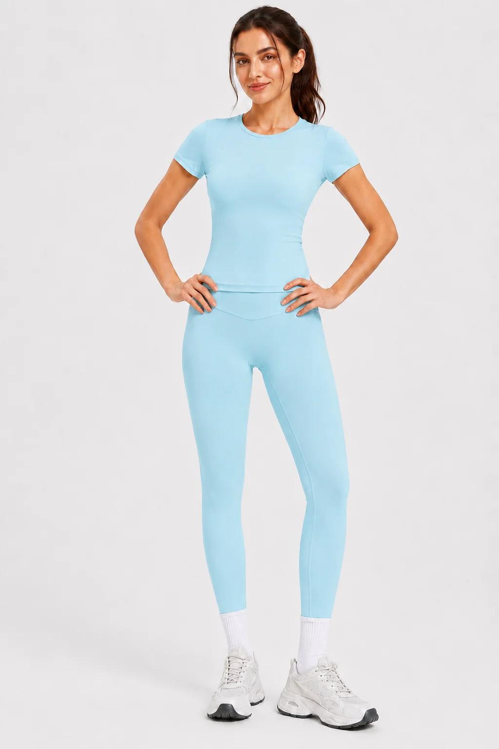 Ensemble de vêtements de sport pour femmes (haut à manches courtes + pantalon long)