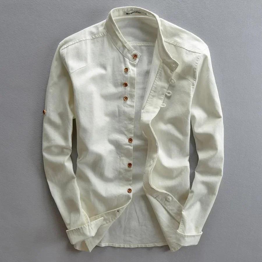Chemise en lin de coton décontracté pour hommes