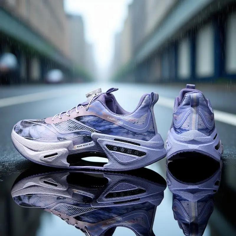 Chaussures de course élastiques pour hommes, chaussures de sport à plaque de carbone avec boucle rotative pour femmes, chaussures professionnelles amortissantes