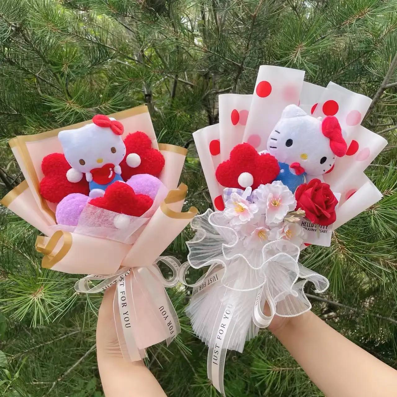 Dessin animé ma mélodie Kuromi cannelle Kt chat en peluche poupée créative fleur Bouquet saint valentin noël remise