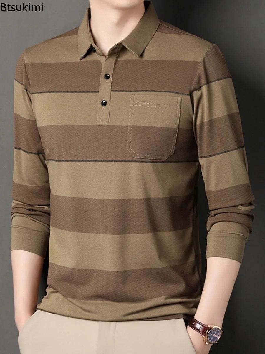 Polos Rayés Tendance 2026 Chemises Décontractées Manches Longues Col Revers Boutonné Style Élégant Homme Occasions Spéciales Mode Vestimentaire
