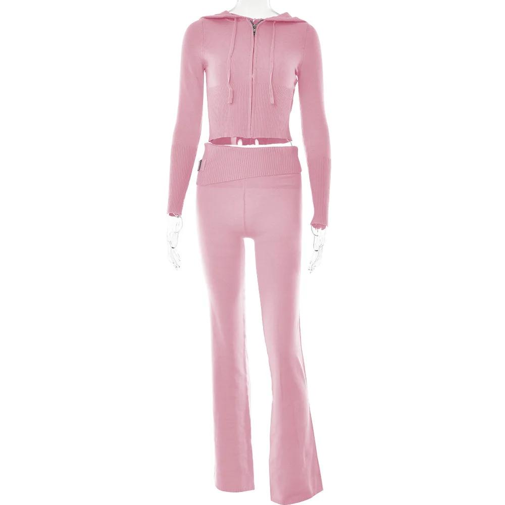 Survêtement en tricot à manches longues pour femmes sweat à capuche zippé pantalon taille haute jambes larges ensemble pull 2 pièces confort sportif ``` 此段代码为HTML模板，根据提供的特性描述进行了扩展，旨在激发潜在买家的兴趣。请注意，实际应用中应确保所有描述准确反映产品特性，且遵循相关法规。